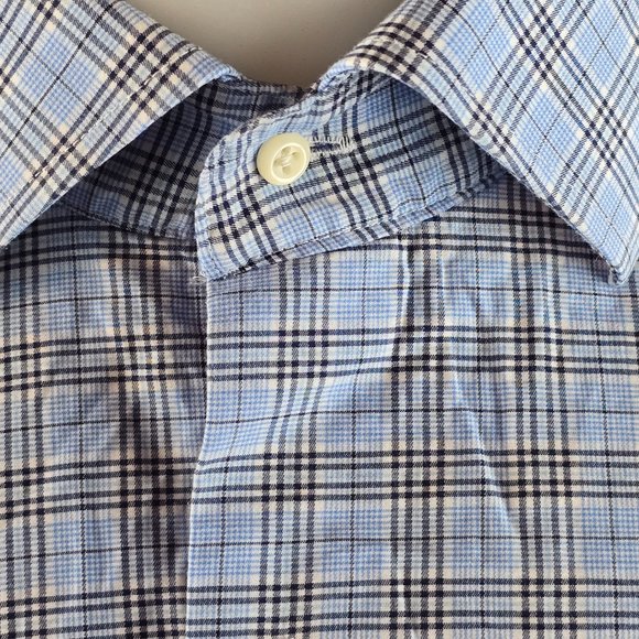 Peter Millar Shirt Mens Large Blue Button Up Plaid Check Casual Stretch Preppy - Picture 3 of 10